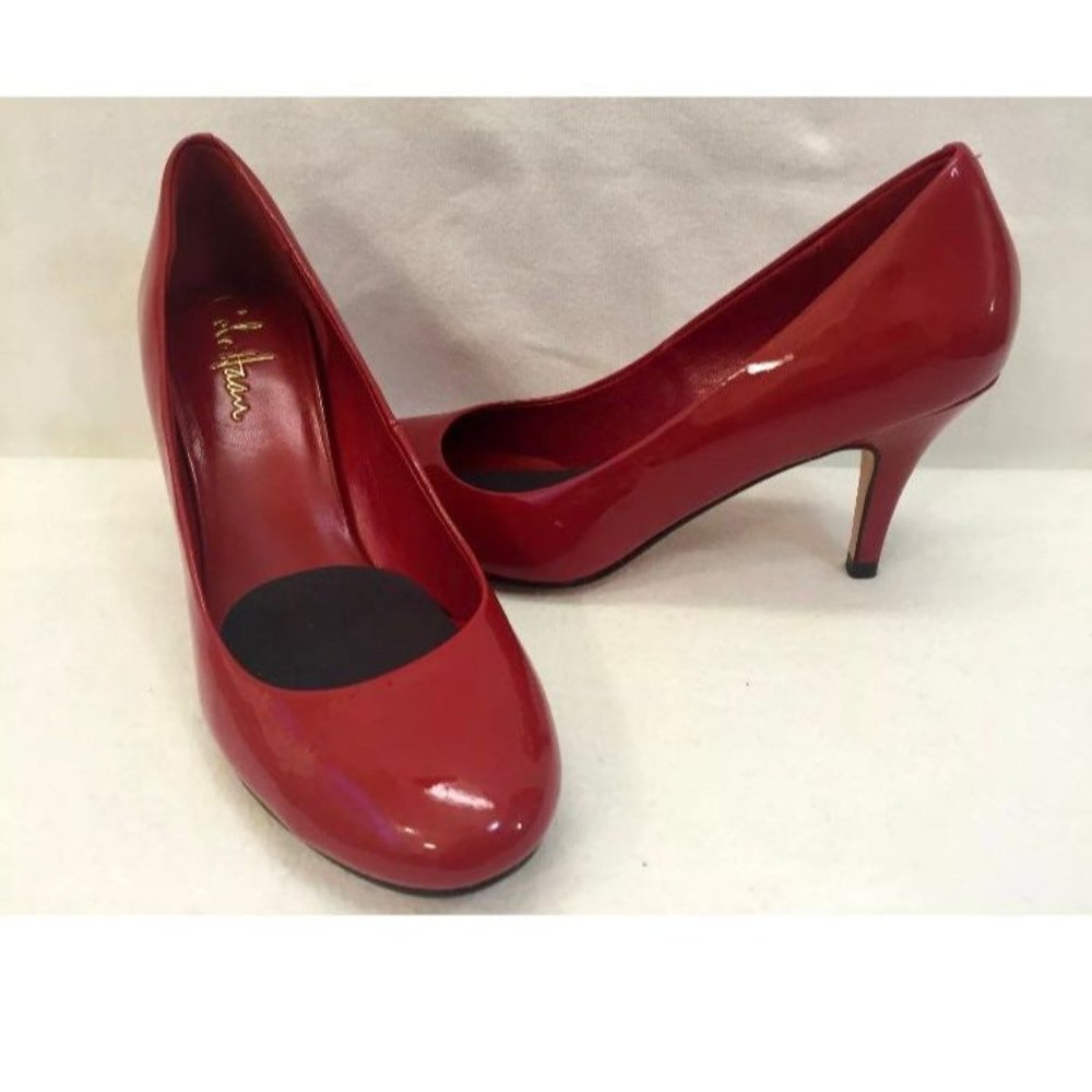 Cole Haan Pumps 7.5 Nike Air Red Patent Leather Round Toe Med Heels Wome…